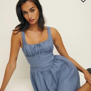 Reformation Cornflower Blue Linen Daria Mini dress size 6 NWT